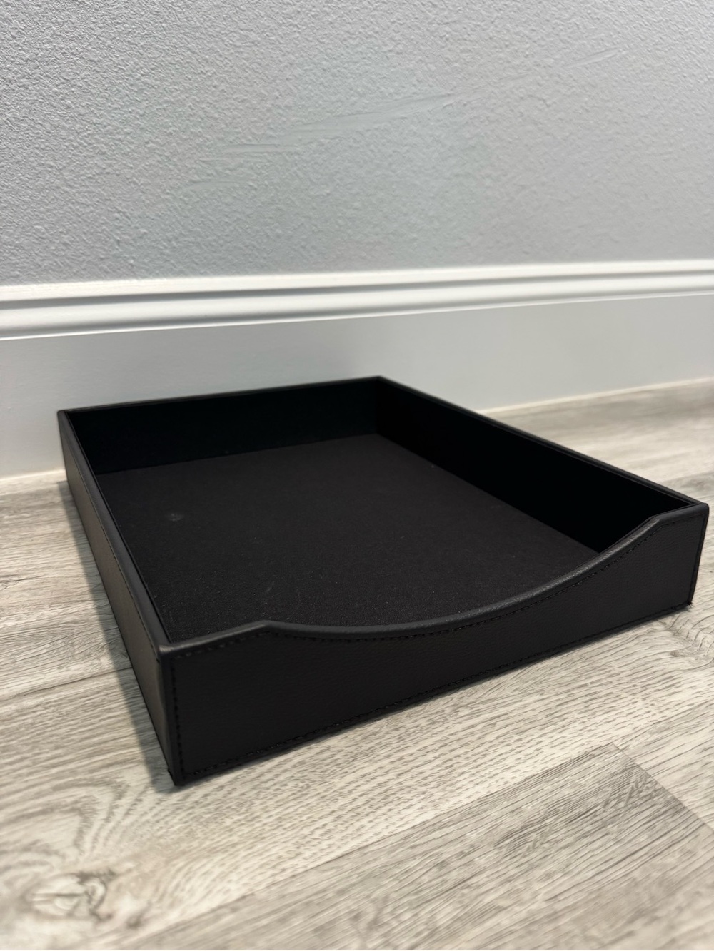 Black Leather Vanity Tray - Sleek Desk and Bathroom Organizer